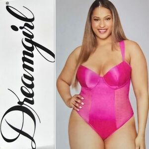 NWT Dreamgirl Satin & Mesh Hearts Teddy Bodysuit Lingerie Hot Pink Plus Size 2X